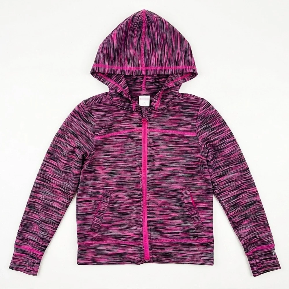 🔥GYMGO  Girls Space Dye Full-Zip Hoodie Pink Black Size S (5-6) Thumbholes 🔥 - Picture 2 of 11